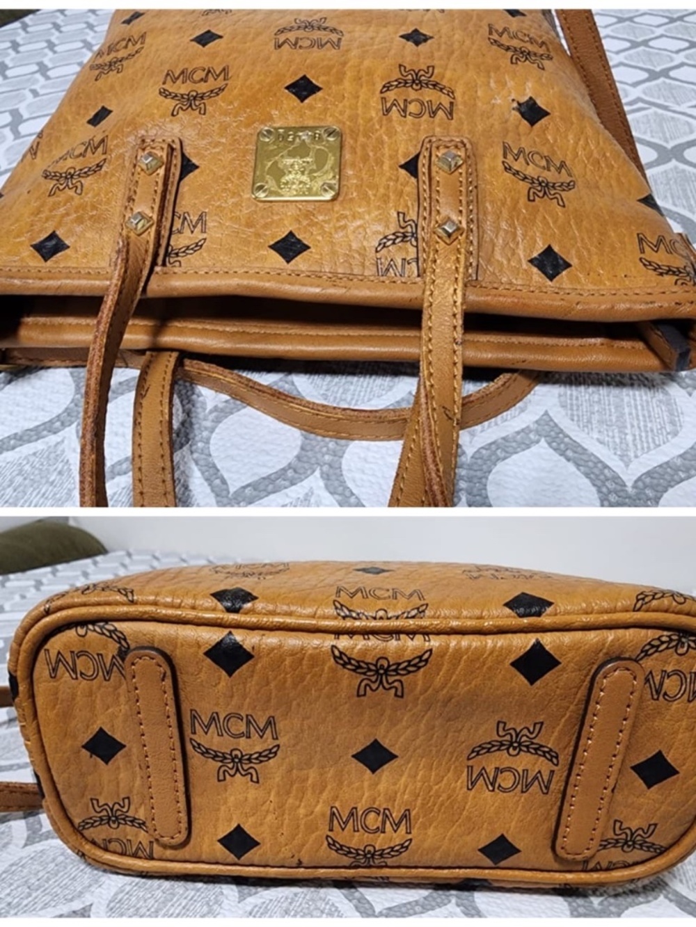 Authentic MCM Small Monogram Top Handle Bag Brown - Picture 9 of 13